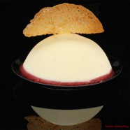 A Birthday Gift: Tangy Rose-Vanilla Bean- Panna Cotta with Red Current Coulis Gel