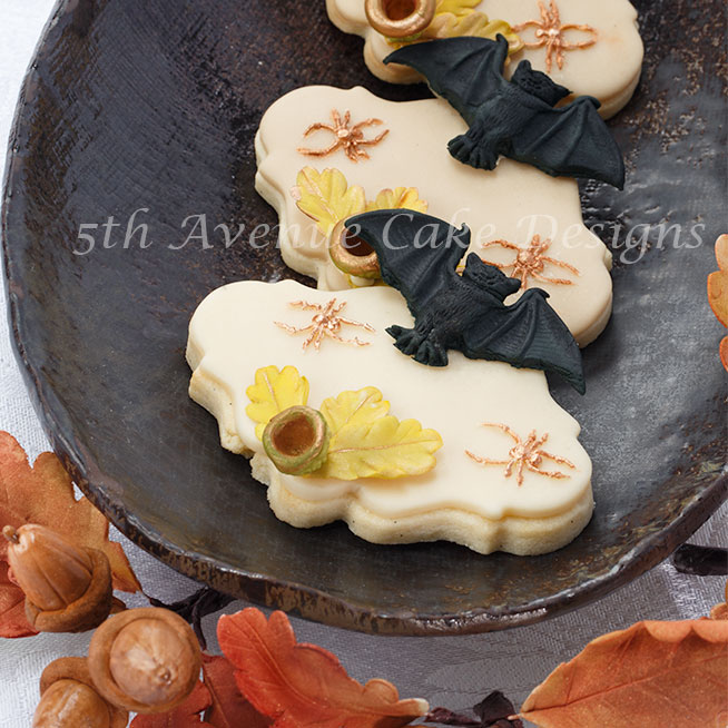 Halloween cookies with sugar bats and spider